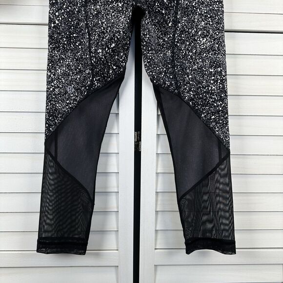 Lululemon Pace‎ Rival Crop Marathon Splatter White Black Leggings Womens Size 4 - Picture 6 of 10